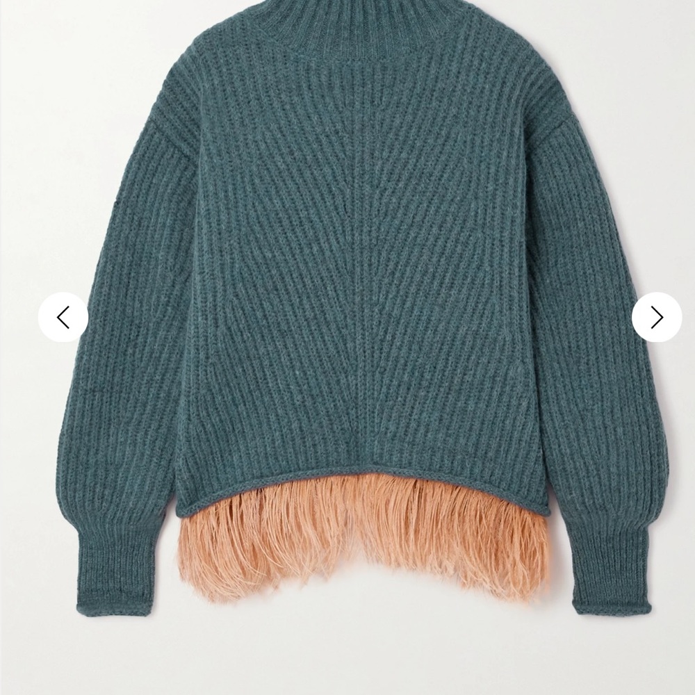 Teal Sweater with Fringe Hem